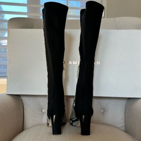Good American The Statement Mix Knee High Boot in Python Print/Stone Leather 7.5 - Picture 5 of 8